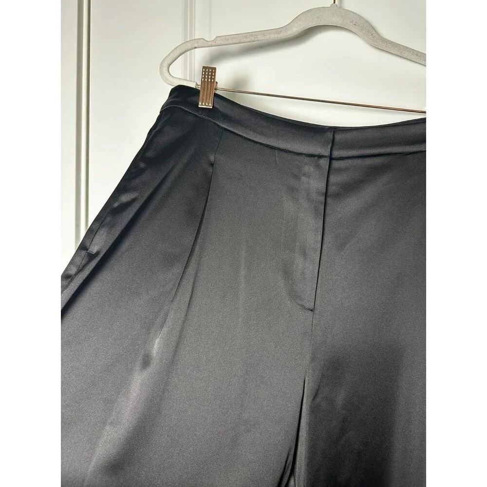 Michael Kors Black Satin Wide Leg Trousers Women's Size 10 Elegant Dress Pants